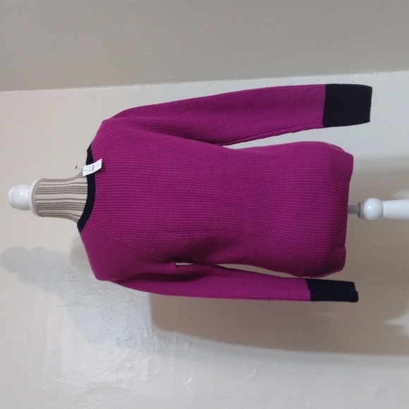 Talbots Purple Tipped V-neck Pullover Ribbed Knit Sweater Size M NWT - Picture 4 of 9